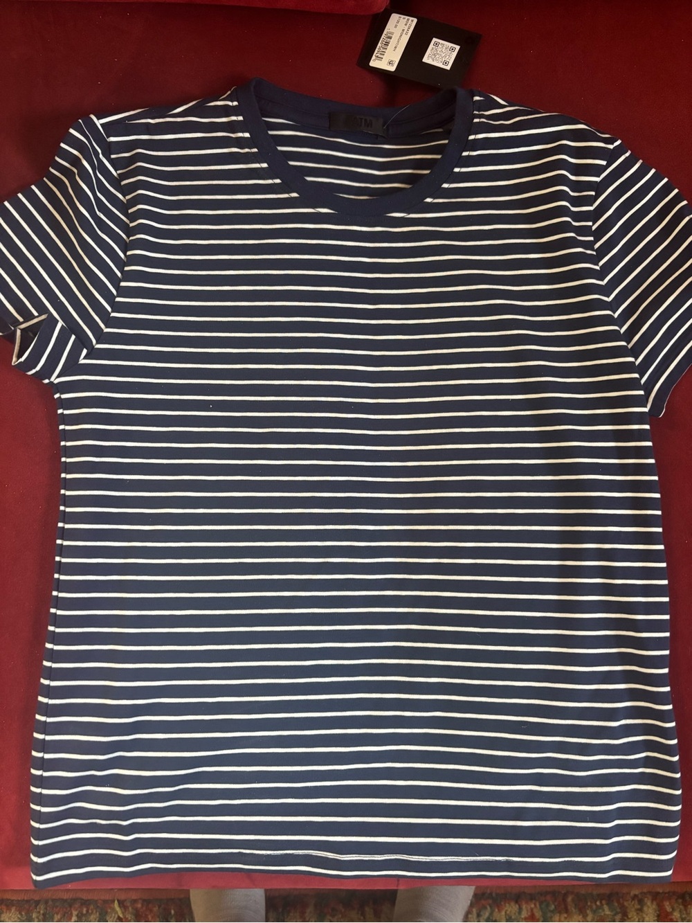 Anthony Thomas Melillo Navy and White Striped Crewneck Tee